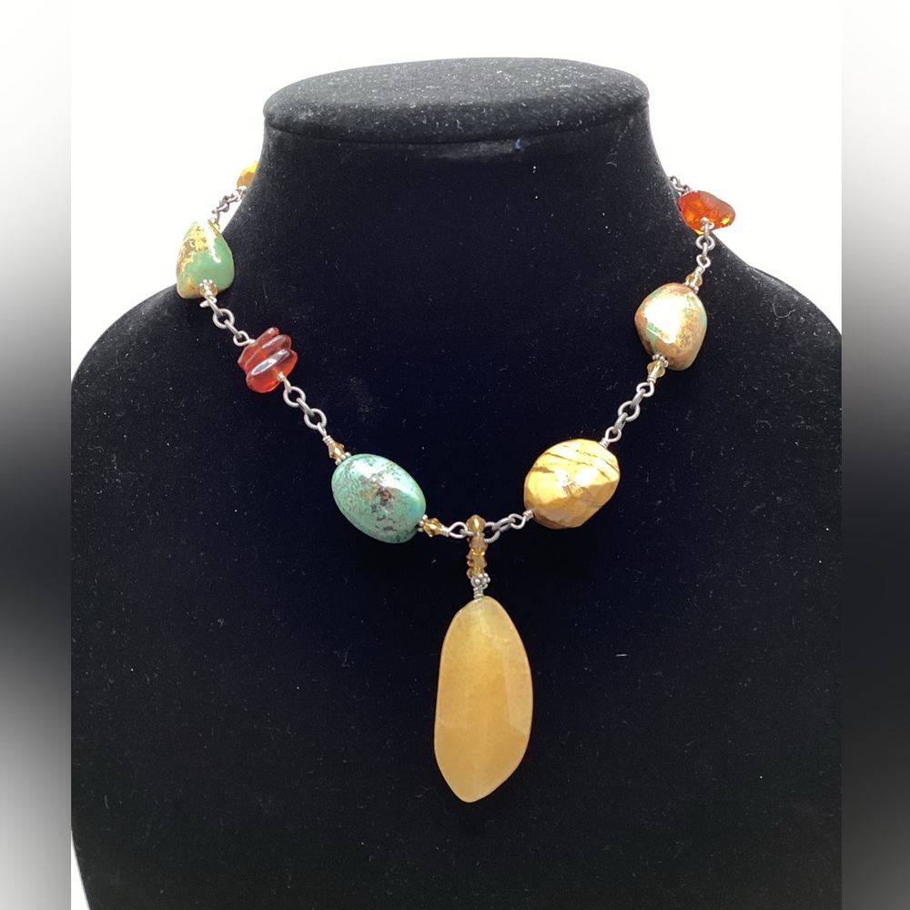 Silpada Amber and Jasper stone Drop necklace